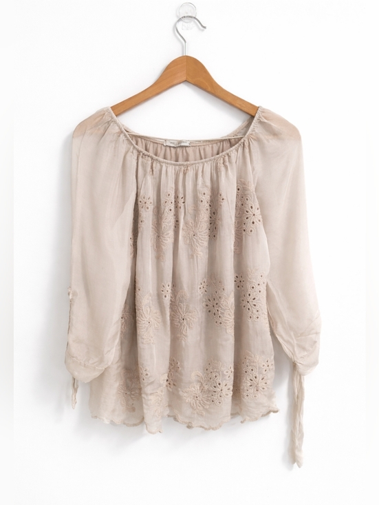 Tops - Viola Borghi Silk Blend Embroidered Peasant Blouse Off Shoulder Beige Size M Ita